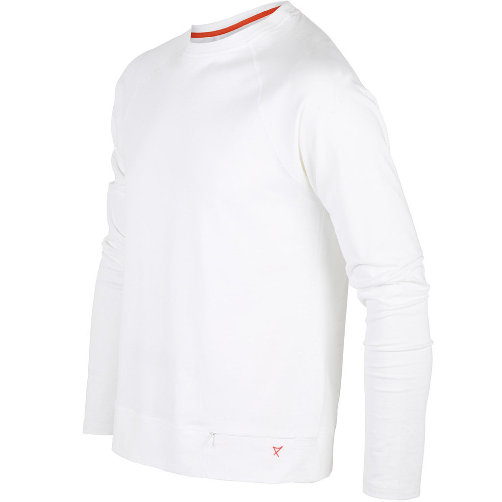 Mens long sleeve cotton T-shirt in White | side view | Xavier Athletica